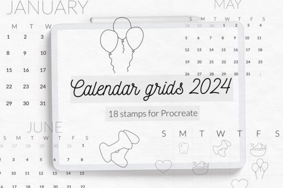 Calendar Grids 2024 Stamps Brushes