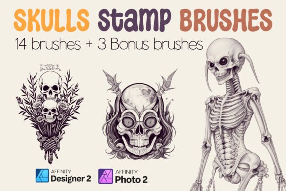 SKULLS Stamp BRUSHES for Affinity Add-on: Elevating Dark Aesthetic Design