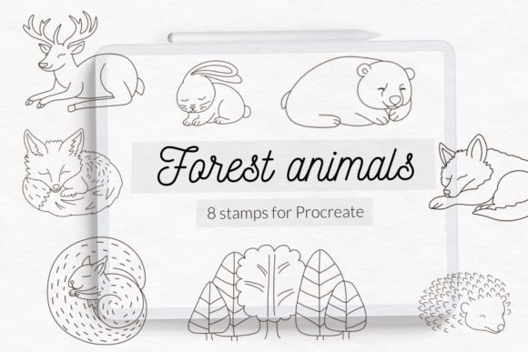 Sleeping Forest Animals Stamps Brushes