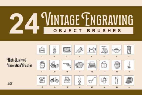 Strategic Design: Leveraging 24 Vintage Engraving Object Brushes for Brand Authority